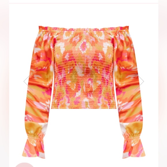 Pink Lily Just A Moment Orange Floral Print Off The Shoulder Blouse - Picture 3 of 11
